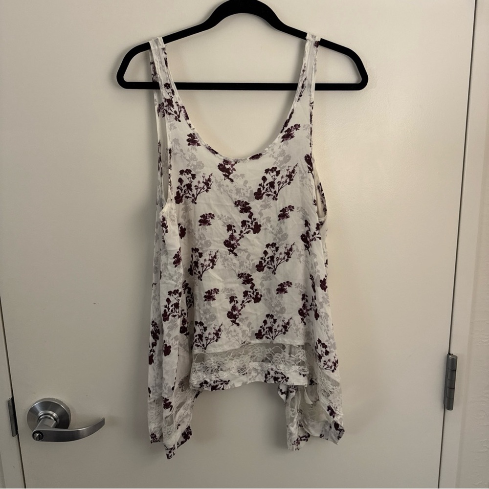Free People Intimately Floral Tank Top - Cream and Purple